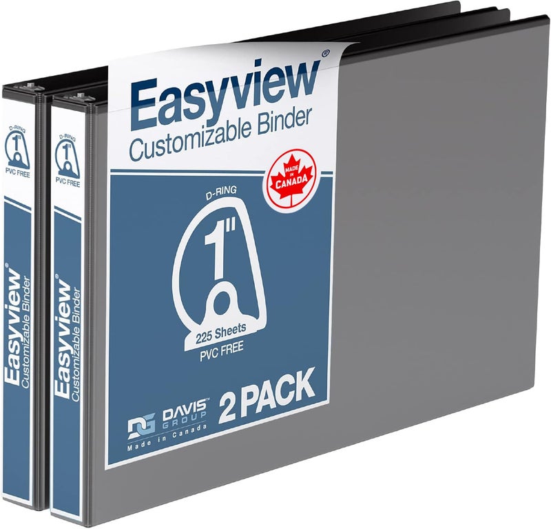 Davis Group Easyview Premium 1-Inch D-Ring Binders with Clear-View Covers, Spreadsheet-View Binders for School, Office, or Home, 11 Inches by 17 Inches, Pack of 2, 1", BlackD- - Image 1